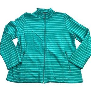 Jones New York Womens Activewear Jacket Size Large Full Zip Aqua Blue‎ Green